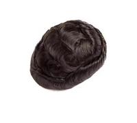 Mens Toupee Human Hair,Thin PU Base Brown Hairpiece | 2# Darkest Brown,0.02-0.03 mm PU,V-Looped Invisible Hairline,30mm Wave(7"x10")