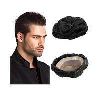Mens Toupee Human Hair Toupee for Men Fine Mono and NPU Around Men's Toupee Indian Remy Hairpiece Hair Replacement System Unit Breathable Male Hair Prostheses Toupee for Men(30mm Wave Hair 1B10 120%,6
