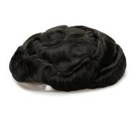 Mens Toupee Human Hairs Piece System Replacement For Thin Skin Swiss Lace Man Wig Toupees Hair Units(Black,8"X10")