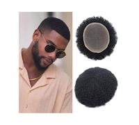 Men's Toupee Indian Human Hair Afro Curly Prosthesis Mens Toupee Breathable Full Lace Base Men's Hairpiece(8mm)