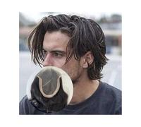 Mens Toupee Indian Human Hair System 6x8 inch Lace with PU Base Men's Toupee Male Prosthesis 9" Natural Black Mens 130% Density Hairpieces