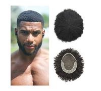 Men'S Toupee Lace Front Curly Men Hair System Comfortable Afro Male Hair Prosthesis Bleached Knots French Lace Top And Pu Thin Skin Perimeter Human Hair Pieces Men'S Wig,6 INCHES,4MM WAVE,110%,7x9