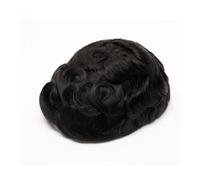 Mens Toupee Lace Front With Pu Male Hair Prosthesis Toupee Men Bleached Knot Lace Front Human Hair Replacement System Unit Wigs(Jet Black,6x8)