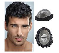 Men's Toupee Male Hair Prosthesis Full Thin Skin 0.1-0.12mm Injected PU Base Men Toupee Durable Men Hair Pieces Natural Hairline Soft Human Hair System Unit Wigs Toupee Hair(30mm Wave,7x8)