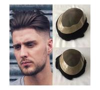 Mens Toupee Male Wigs Real Human Hair Toupee for Men Capillary Hair Prostheses Male Wig Hair System for Men's Wig Wigs(Off Black with 20% Gray Hair,8x10)