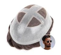 Mens Toupee Man Hair Prosthesis Breathable French Lace with PU Perimete Toupee for Men Human Hair System Men's Hairpiece 0.06-0.08mm Men's Capillary Prosthesis Toupee Hair for Men