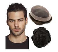 Mens Toupee Men Capillary Prosthesis Fine Human Hair Wigs Straight Wave Man Toupee Indian Human Hair System Wigs(Black,7x9)