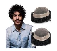 Mens Toupee Men Capillary Prosthesis Fine Mono Toupee Straight Curly Human Hair Wig Man Durable Hair Replacement Systems Wigs(Water wave,5x7)