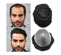 Mens Toupee Men Capillary Prosthesis Full PU base Indian Human Hair System Injected 0.10-0.12mm Thin Skin Men's Toupee 6" Natural Wave Men Hairpieces Toupee for Men(30mm Wave-Color 1B-130%,6x8)