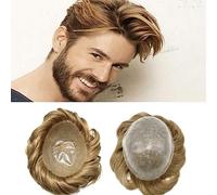 Mens Toupee Men Hair Prosthesis 0.1-0.12mm Durable Thin Skin Hair Pieces 6" Human Hair System 120% Density Full Injection PU Base Mens Toupee Toupee for Men(6x9)