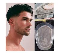 Mens Toupee Men Silk Base With Injected Around 100% Human Hair Male Hair Prosthesis Breathable Handmade Hair System Men Wig Wigs(14x21CM)