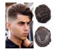 Mens Toupee Men Toupee 100% Real Remy Human Hair Men's Wig Q6 Swiss Lace Thin PU Handmade Toupee Hair Replacement System Wigs(Beige Blonde,6x8)