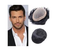 Mens Toupee Men Toupee Hair Replacement System Human Hair Toupee Male Hair Prosthesis Mono Men Wig Wigs(Jet black,6x8)