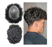 Mens Toupee Men Toupee Human Hair Curly Thin Skin PU Men's Capillary Prosthesis With Knots Indian Remy Hair System Unit Wigs Wigs(30mm Wave,7x9)