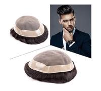 Mens Toupee Men Toupee Human Hair Men Hairpieces Fine Mono Top PU Around Male Hair Prosthesis 6" Indian Remy Hair Replacement Unit for Men, 2# Brown Color Toupee Hair for Men(6x8)