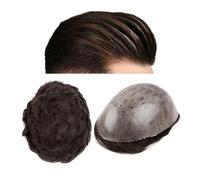 Mens Toupee Men Toupee Thin Skin Full PU 0.12cm Hair System Indian Human Hair Wig black and Brown Prosthesis Man Hairpiece Wigs(Brown,7x9)