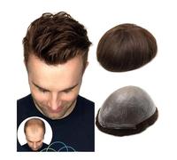 Mens Toupee Men Toupee Thin Skin Indian Human Hair Wigs for Man 0.06-0.08mm Human Hair System Units Brown and Black Hair Wigs(Brown,7x9)
