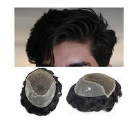 Mens Toupee Men Toupee Wave Men's Capillary Prosthesis Swiss Lace and PU Base Male Wig Human Hair Replacement Systems 6" Breathble Black Hairpieces Toupee for Men(STRAIGHT TOUPEE-1-130%,7x9)
