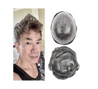 Mens Toupee Men Toupee With Knots Full 0.12mm Thin Skin Indian Human Hair Wigs Black and Ashen Hair System Unit Hair Replacements Hairline Wigs(Ashen,8x10)