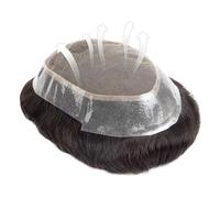 Mens Toupee Men's Capillary Prosthesis French Lace Hair System Mens Toupee Remy Human Hair Piece Poly Around Breathable Lace Hair Replacement for Men Toupee for Men(Darkest Brown with 20% Gray,6x8)