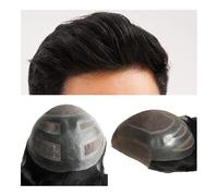 Mens Toupee Men's Capillary Prothesis Lace Man Toupee Human Hair Wigs Front Swiss Lace Hairline Breathable Indian Human Hair Wigs Wigs(Black,6x8)