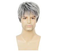 Men's Toupee Men's Grey Layered Fluffy Short Hair Wig Headband, Versatile For Natural Commuting Toupee for Men