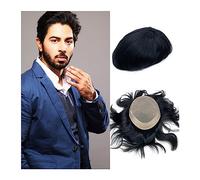 Mens Toupee Mens Hair Pieces Invisible Knot Mono Lace Top and PU Around Men's Toupee 6" Remy Human Hair Wigs 8x10 Inch Lace Replacement System 1B# Color Toupee for Men(6 inches-130%-FREE-8X10)