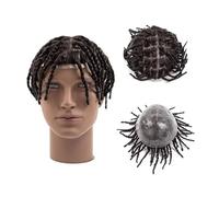 Mens Toupee Men's Hair Prothesis 6" Twist Crochet Braids Injected Full Skin Human Hair Dreadlock Toupee Toupee for Men(1B#,7x9)
