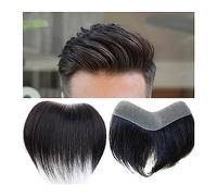 Mens Toupee Men's Hairline Toupee 100% Real Human Hair Forehead Hairpiece, V-Shape Male Toppee PU Thin Skin Natural Hairline Straight Hair Replacement System Toupee for Men(7cmx17cm)
