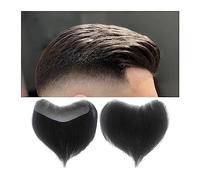 Mens Toupee Men's Hairline Toupee 6" Frontal Hairpiece 100% Density Human Hair Wig V Front Shape 0.05-0.14mm Thin Skin PU Base #1B Off Black Men's Toupee Toupee for Men(7x17)
