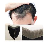 Mens Toupee Mens Hairline Toupee Real Human Hair Frontal Hairpiece with Soft Thin Skin PU Base V-Shape Front Toupee Natural Hair Replacement System Toupee for Men(2.5cm x 16cm)