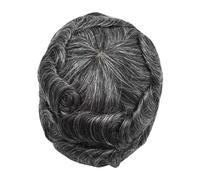 Mens Toupee Natural Human Hair Topper With Grey Hair Man Toupee Hair Men's Capillary Prothesis Swiss Lace PU Indian Human Hair Wigs for Men Toupee Hair for Men(1B50#)