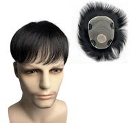 Mens Toupee Natural Human Hair Toupee with 4 Clips on Short Hair Men's Wig Male Pieces For Men Baldness 100% Replacement System Prosthetic Toupee for Men(15x20cm)