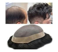 Mens Toupee Skin Around Toupee for Men Mens Toupee Fine Mono Lace Hair Replacement System for Men Human Hair Wigs(Jet black,6x8)