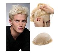 Mens Toupee Thin Skin Base Men's Toupee 0.03-0.04mm V-Loop Full PU Toupee System Units 90% Density #613 Human Hair Systems Durable Male Hair Prosthesis Toupee for Men(Straight)