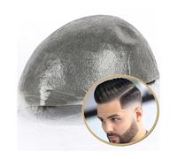 Mens Toupee Thin Skin PU Male Capillary Prosthesis Indian Hair Men's Toupee 8x10 inch V-Looped Replacement Systems Natural Black Remy Units For Men Hairpieces(6x8)