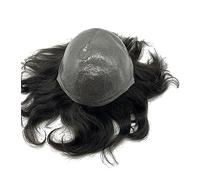 Men'S Toupee Toupee For Men, 0.04-0.06Mm Full Thin Skin Pu Base Hair System 8 * 10Inch Wavy Prosthesis Units Replacement Real Human Hair Mens Hairpieces Men'S Wig,1b# 100%,8x10