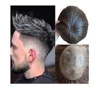 Mens Toupee Toupee for Men 0.04-0.06mm Thin PU Skin Male Hair Prosthesis Unit 1B# Off Black with Grey Color Real Human Hair Wig Mens Straight Hair System Hairpiece Toupee for Men(1B50# 120%,7x9)