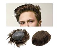 Mens Toupee Toupee for Men 6" Human Hair System Replacement 8×10" Full Poly Skin Mens Toupee Hairpiece Male Hair Prosthesis Durable PU Base Hairpiece Wig Unit Toupee for Men(6 INCHES-#4-120%-FREE-8X10
