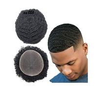 Mens Toupee Toupee for Men Afro Kinky Curly Hair Pieces 8"x10" Full Lace Human Hair Replacement Units 6" Natural Black Hair System 8mm Wave Male Hair Prosthesis Toupee for Men