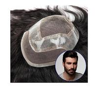 Mens Toupee Toupee for Men Fine French Lace with PU Around Mens Breathable Male Hair Prosthesis 120% Density Real Human Hair Replacement System(#1B) Toupee for Men(Straight,8x10)