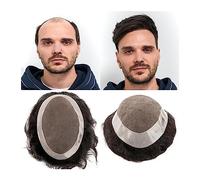 Men'S Toupee Toupee For Men Fine Mono Human Hair Toupee Replacement System With Pu Around For Men Natural Hairline Middle Density Durable Male Hair Prosthesis Men'S Wig,Straight#1b 130% Density,5x7