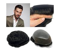 Mens Toupee Toupee for Men, Front Swiss Lace with 0.08mm Thin Skin Men Toupee Natural Human Hair Replacement System 8x10" PU Base Male Hair Prosthesis Hair Piece Toupee for Men(1B# 120%)