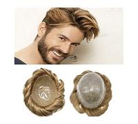 Men's Toupee Toupee for Men Soft Real European Hair 0.1-0.12mm Silicone Durable All PU Injected Base 6 Inch Short Hair 120% Density Men Toupee Human Hair System Toupee for Men(6x9)