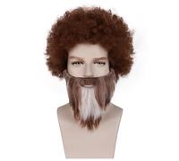 Mens Toupee Vintage Fluffy Curly Wig Two Tone Splicing Beard Hair Easy To Wear Stage Performance Full Headset Hairpieces