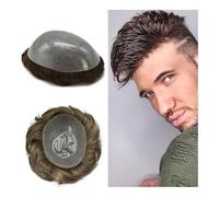 Mens Toupee Wig Man Thin Skin Men's Capillary Prothesis Full PU 0.06-0.08cm Men Toupee Indian Human Hair Wigs Wave Black Dark Brown Hair Wigs(Brown)