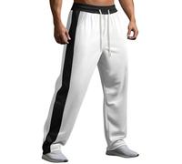 Men's Track Pants Loose Fit Straight Leg Sweatpants Stripe Drawstring Elastic Waist Active Workout Joggers Trousers Streetwear Bottoms White