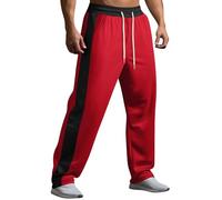 Men's Track Pants Loose Fit Straight Leg Sweatpants Stripe Drawstring Elastic Waist Active Workout Joggers Trousers Streetwear Bottoms Red