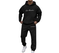 Mens Track Suit 2 Piece Set Striped Pullover Hoodie Casual Hoody Top Fleece Joggers Gym Jogging Bottoms Muscle Suits Long Sleeve Crew Neck Sweat with Jogger Bottoms Christmas (Black, S)