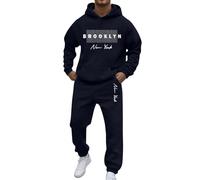 Mens Track Suit 2 Piece Set Summer Beach Long Sleeve Casual Button-Down Shirts with Sleeve Tabs Pants Outfits Active Sets Casual Running Sport Sweat Activewear Suit Xmas (Navy, XXL)
